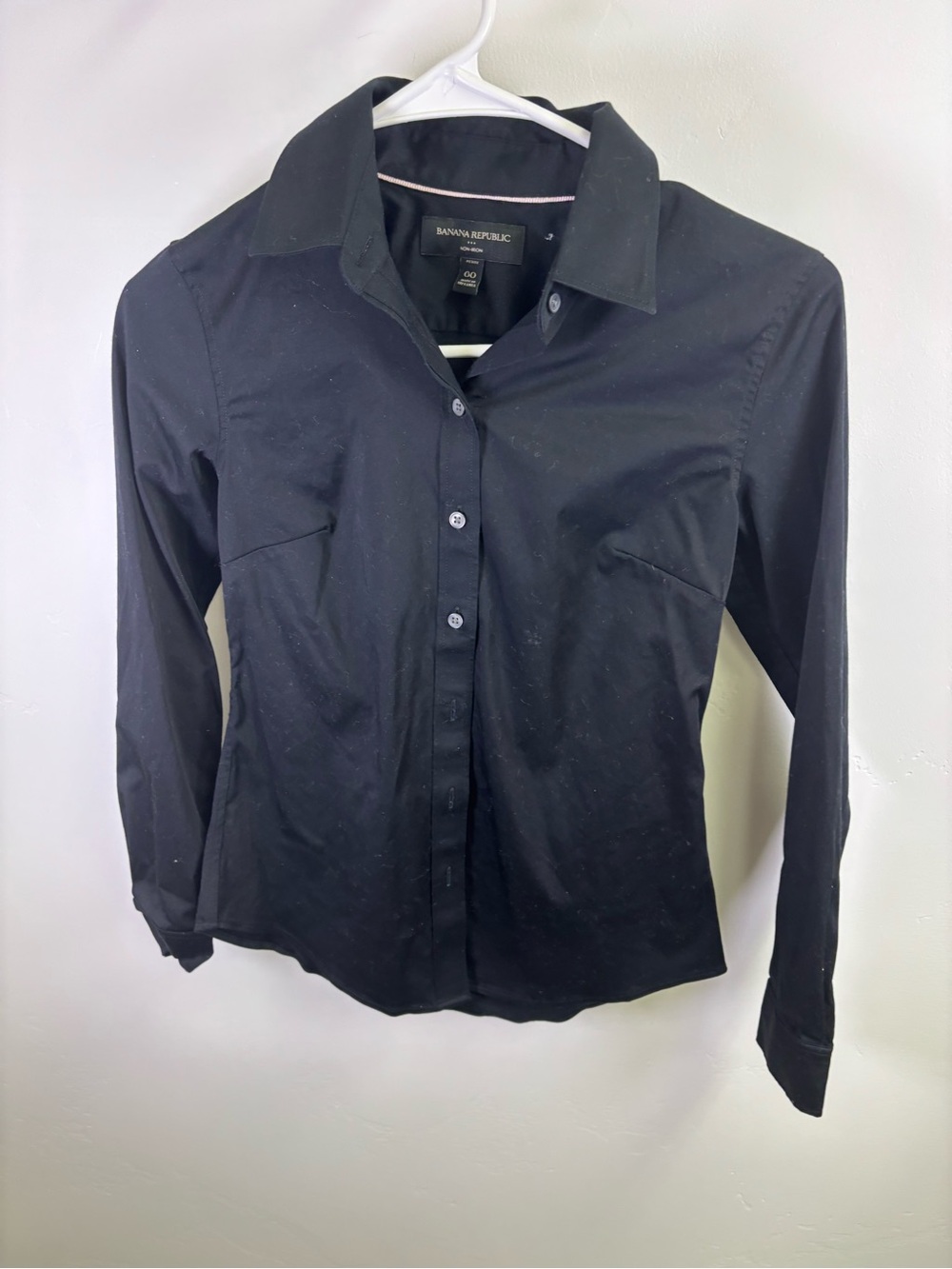 BANANA REPUBLIC BLOUSE TOP WOMEN PETITE BLACK COTTON ELASTANE